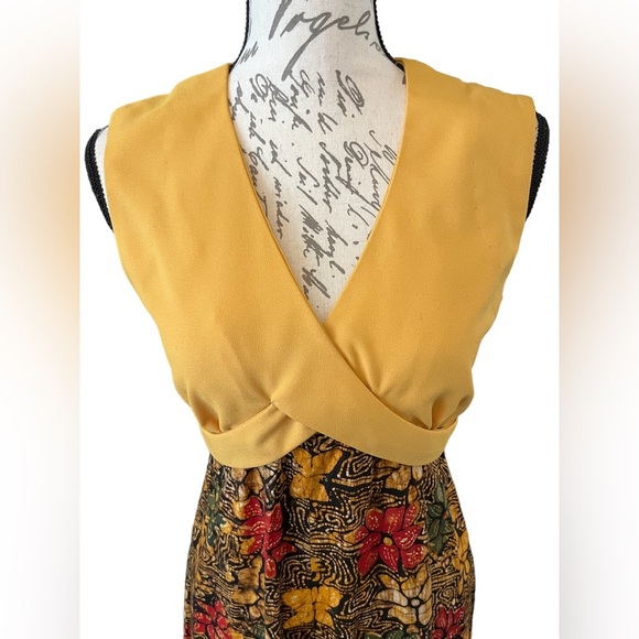 Handmade Vintage 70’s maxi floral dress yellow, & brown empire waist Small EUC​ - Picture 2 of 16